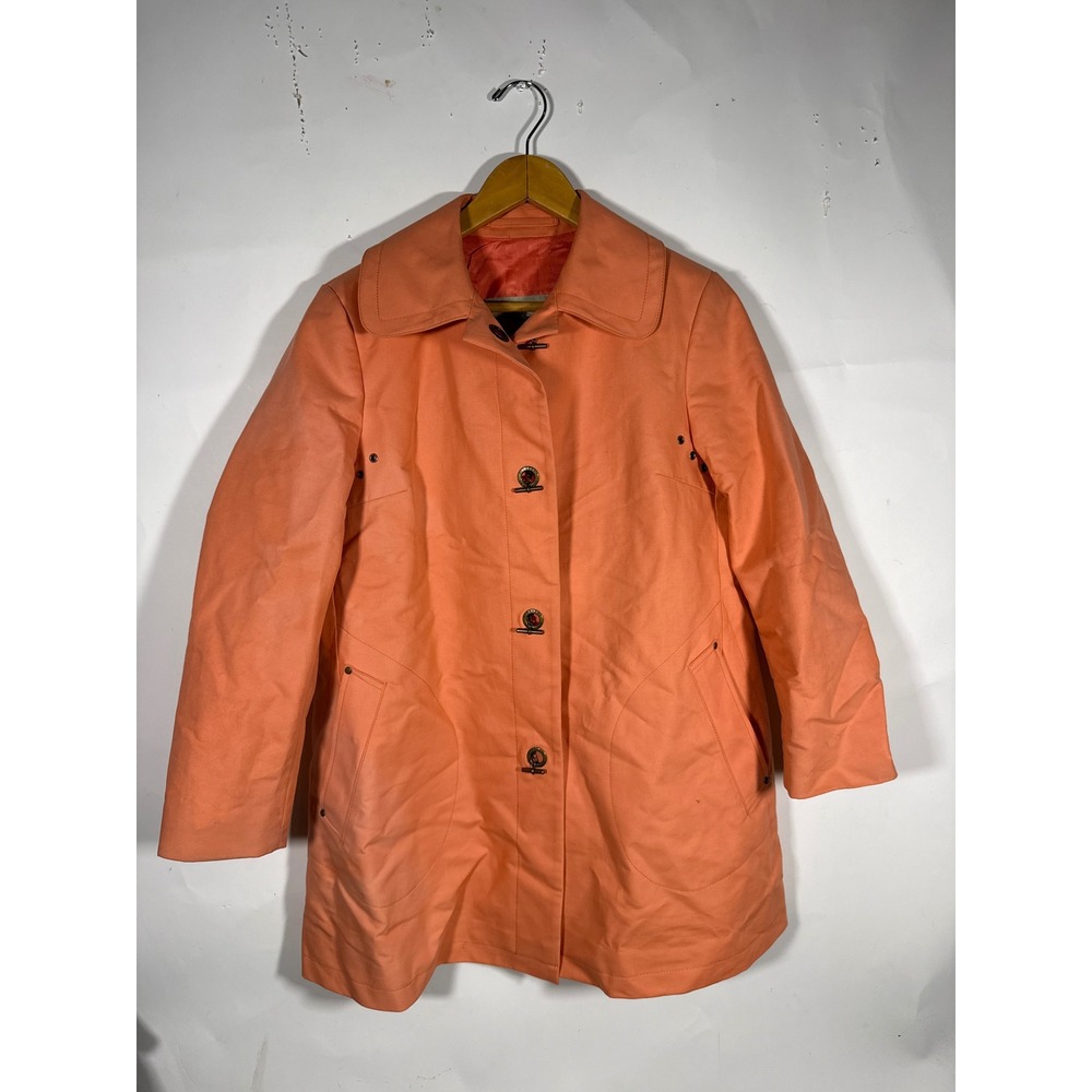 Burberry London Women's 10 Orange Toggle Button Canvas Trench Coat Jacket Mid
